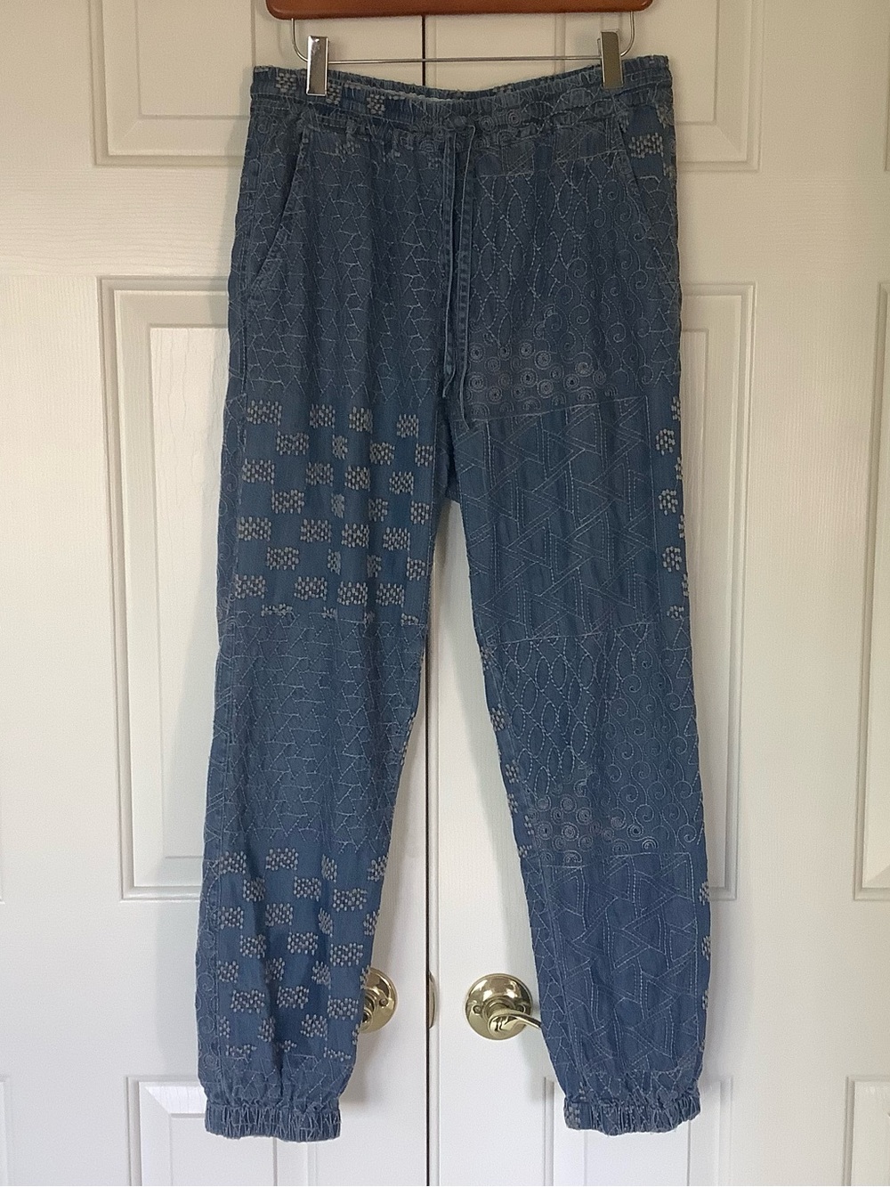Blue Patchwork Jogger Pants